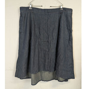 NWT Lands End Denim Skirt Blue Jeans Stretch Classic High Low Cotton Womens 24W
